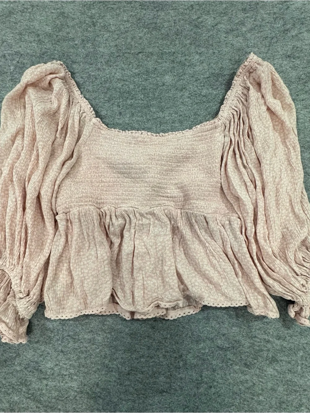 Free People Blush Pink Tie-Front Peasant Crop Top
